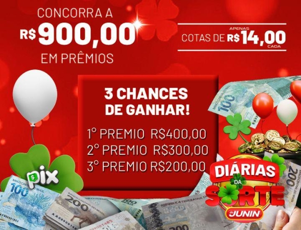 1° -  R$900,00 EM PRÊMIOS